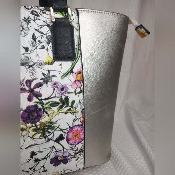 Dasein Floral Silver and Black Women's Tote Bag - Picture 5 of 12
